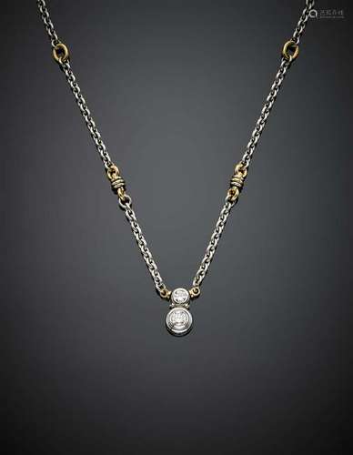 Bi-colored gold necklace with a two diamond ct. 1.20