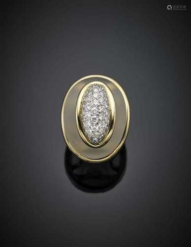 Hyaline quartz and round diamond pavé yellow gold dome