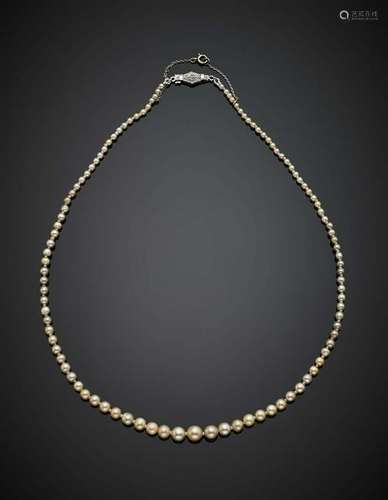 Natural saltwater graduated pearl necklace white gold