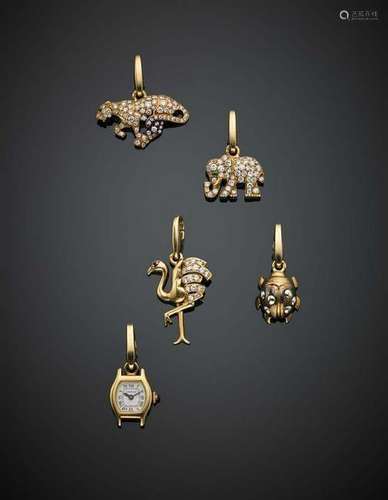 CARTIER Four white gold diamond animalier charms and