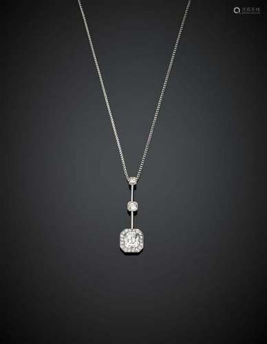 White gold diamond pendant with central cushion diamond