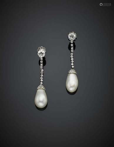 Natural saltwater pearl drop and diamonds white gold