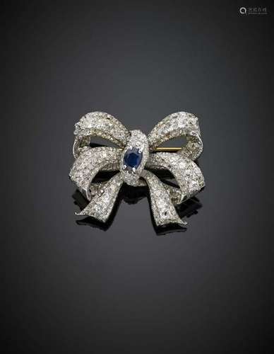 Old mine diamond silver and gold bow brooch an oval