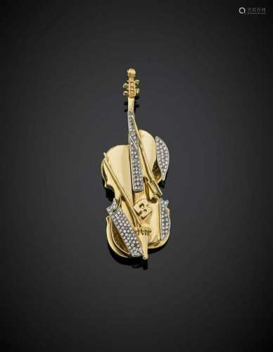 ARMAN Yellow gold diamond decomposed violin brooch, in
