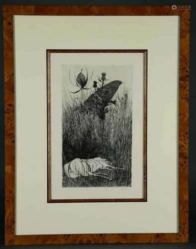 Leonard Baskin. Etching. Dog in the Meadow. 1966.