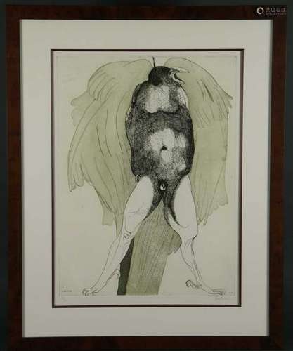 Leonard Baskin. Etching. Hung Crow. 1990. 17/50.