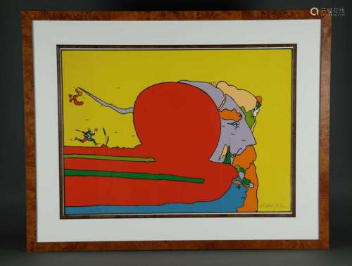 Peter Max. Serigraph. Moving with Father. 1972.
