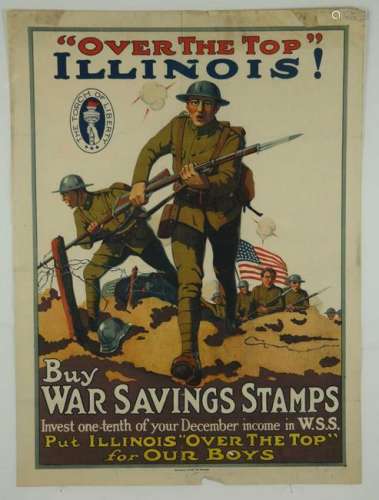 'Over the Top' Illinois. WWI Poster.