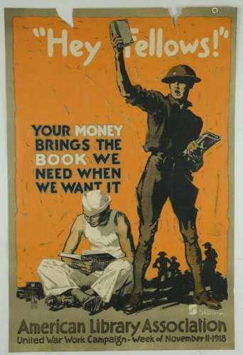 Hey Fellows! American Library Assn. WWI Poster.