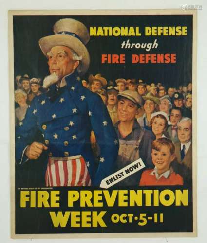 Uncle Sam Fire Preparation Week. WWII Poster.