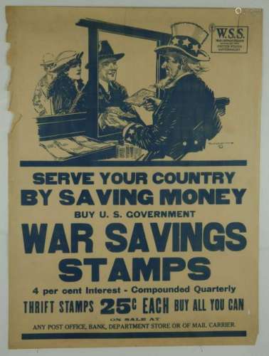 War Savings Stamps. Uncle Sam. WWII Poster.