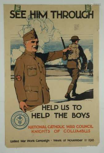 See Him Through. Knights of Columbus. WWI Poster.