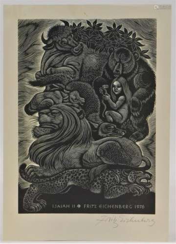 Fritz Eichenberg Child and Animals Woodblock Print