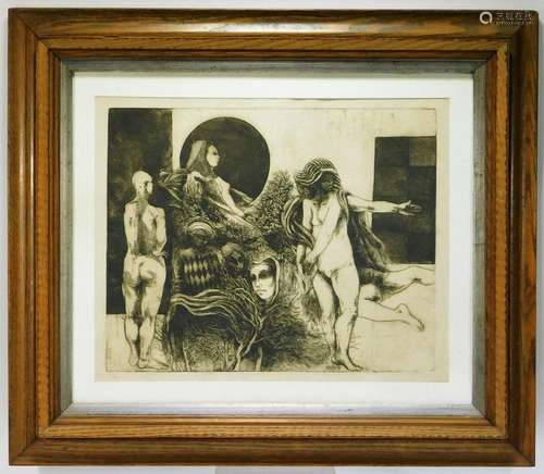 Modern Surrealist Nude Pharaoh Figurative Etching