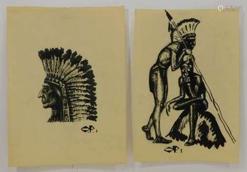 2 Otto Plaug Jr. Native American Indian Drawings