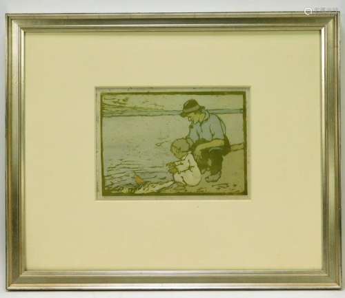 Eliza D. Gardiner Father and Child Woodblock Print