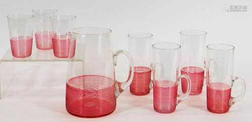 8PC Nicolas Lutz Threaded Cranberry Sandwich Glass