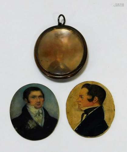 Antique Miniature Portraits and Locket Frame