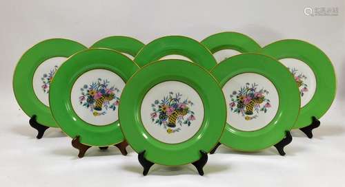 8 T&V Limoges Green Border Botanical Plates