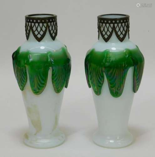 PR Opaline and Green Bohemian Art Glass Vases