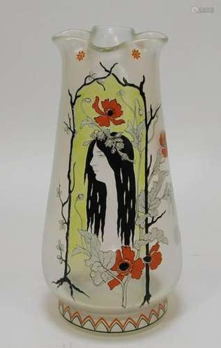 Harrach Art Deco Enamel Bohemian Art Glass Vase