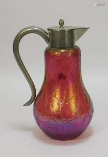 Kralik Red Crackle Bohemian Art Glass Pitcher