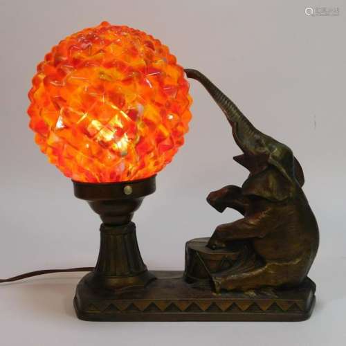 Red and Yellow Bohemian Art Glass Elephant Lamp