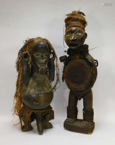 2 African Carved Wood Figural Effigy Statues