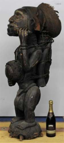 African Effigy Carved Wood Figure on Turtle