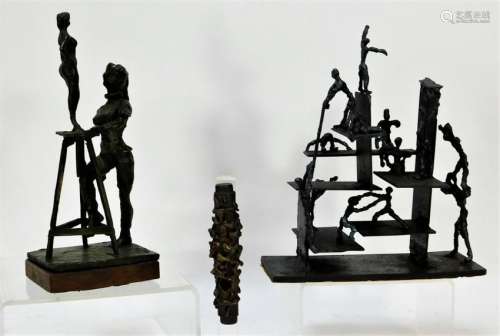 3 MCM Brutalist Bronze Table Sculptures