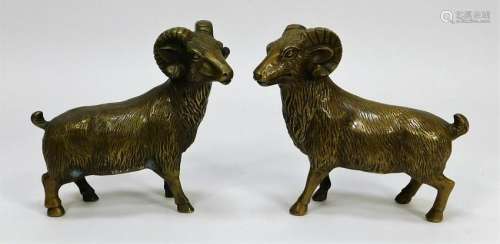 PR Antique Bronze Ram Mountain Goat Statues