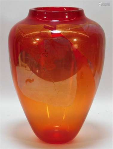 LG Red and Silver Flack Art Glass Vase