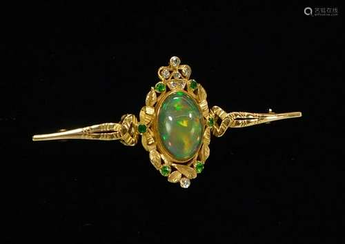 14K Gold Harlequin Fire Opal Brooch