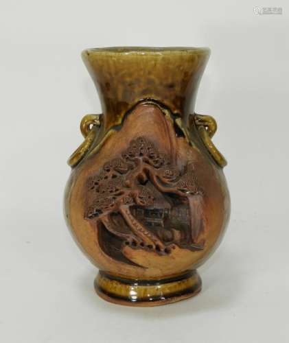 Japanese Sumida Gawa Earthenware Pottery Vase