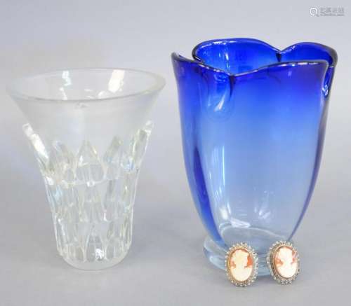 Four piece group to include Lalique frosted vase, vase