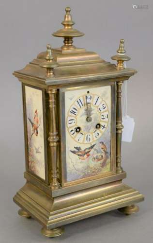 Japy Freres French brass mounted clock having porcelain