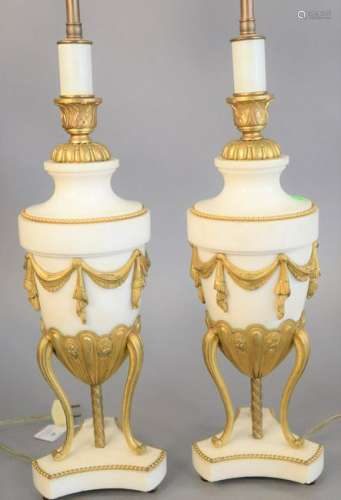 Pair of marble and bronze urns made into table lamps.