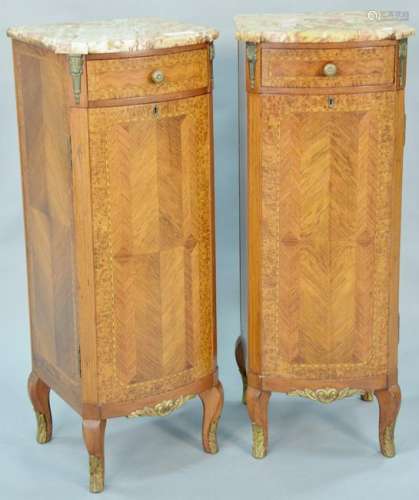 Pair of marble top Louis XV style lingerie chests with