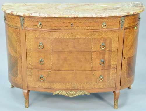 Louis XV style marble top half round commode. ht. 36