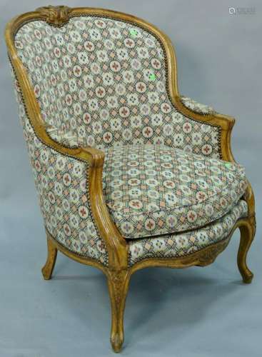 Louis XV style bergere with custom upholstery. wd. 35