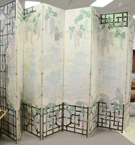 Monumental Chinese folding screen painted courtyard