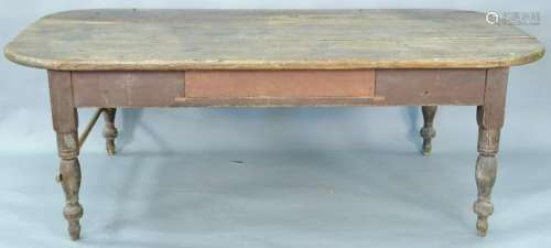 Primitive farm table on turned legs. ht. 30 in., top: