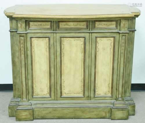 Contemporary bar cabinet with bookshelf ends. ht. 42 in