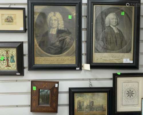 Seven framed pieces including pair of framed mezzotints