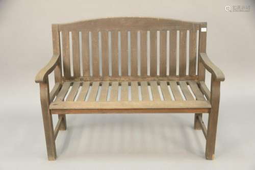 Teak bench with slat back. lg. 49 in.