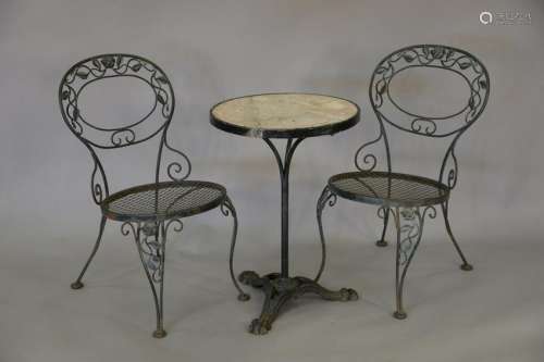 Six piece lot to include four iron chairs and two