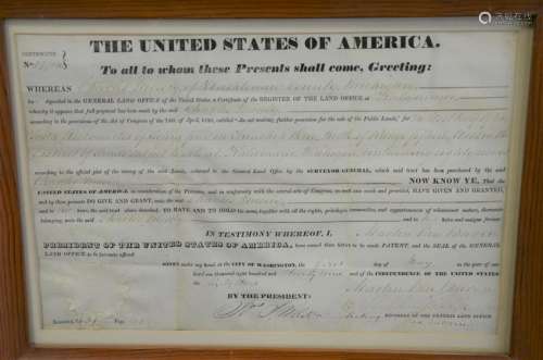 Martin Van Buren signed land grant 1839, Michigan.