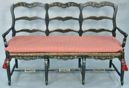 Louis XV style country bench with rush seat and custom