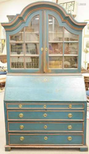 Oak, continental secretary desk in two parts, painted