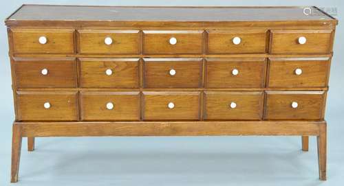 Fifteen drawer spice cabinet set on base. ht. 33 in.,